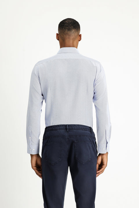 Koyu Mavi  Uzun Kol Slim Fit Klasik Yaka Pamuklu Kolay Ütülenebilir Desenli Gömlek