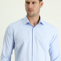 Light Blue Long Sleeve Slim Fit Narrow Cut Classic Patterned Cotton Easy Iron Shirt