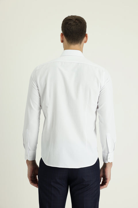 White Long Sleeve Slim Fit Narrow Cut Classic Patterned Cotton Easy Iron Shirt