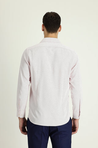  Açık Kırmızı Uzun Kol Slim Fit Dar Kesim Desenli Pamuklu Kolay Ütülenebilir Gömlek