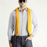 Koyu Mavi  Uzun Kol Klasik Desenli Pamuklu Gömlek