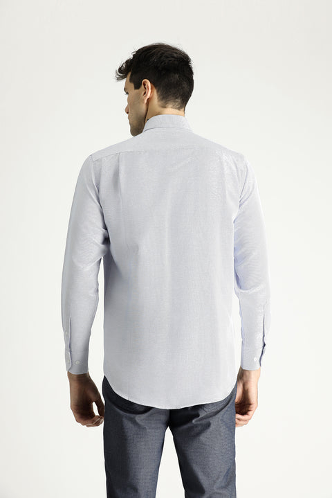 Koyu Mavi  Uzun Kol Klasik Desenli Pamuklu Gömlek