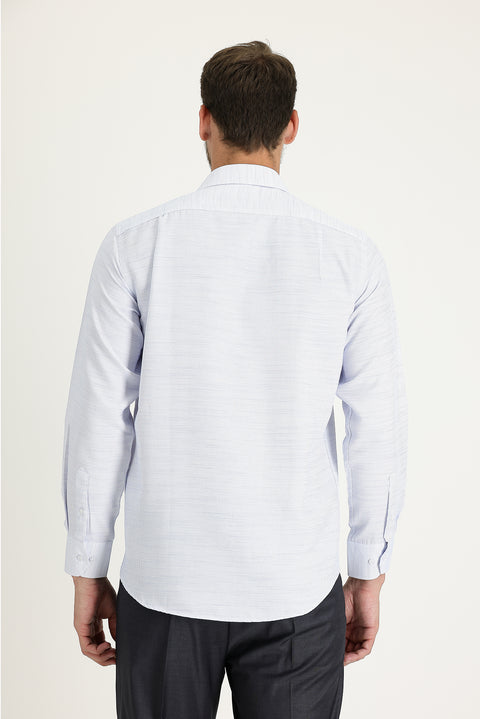 Light Blue Long Sleeve Classic Patterned Cotton Easy-Iron Shirt