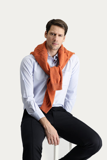 Uçuk Mavi Uzun Kol Klasik Desenli Pamuklu Gömlek