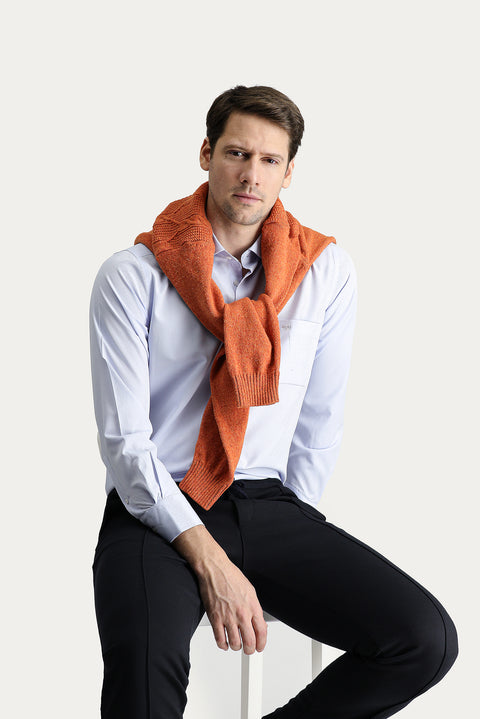 Uçuk Mavi UZUN KOL KLASİK DESENLİ PAMUKLU GÖMLEK