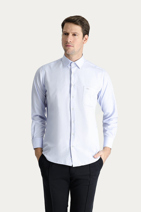 Light Blue Long Sleeve Classic Patterned Cotton Shirt