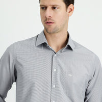 Açık Siyah Uzun Kol Klasik Desenli Pamuklu Kolay Ütülenebilir Gömlek