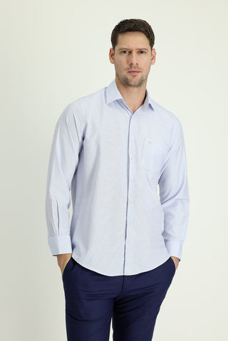  Açık Mavi Uzun Kol Klasik Desenli Pamuklu Kolay Ütülenebilir Gömlek