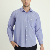 Saks Mavi Uzun Kol Klasik Desenli Pamuklu Kolay Ütülenebilir Gömlek