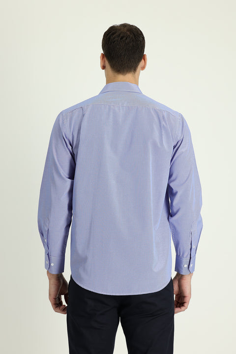 Saks Mavi Uzun Kol Klasik Desenli Pamuklu Kolay Ütülenebilir Gömlek