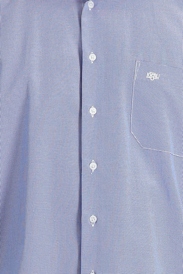Saks Mavi Uzun Kol Klasik Desenli Pamuklu Kolay Ütülenebilir Gömlek