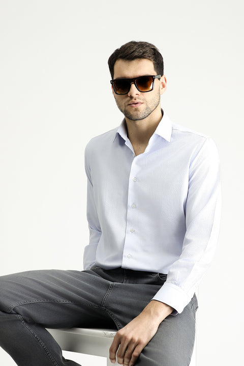 Uçuk Mavi Uzun Kol Klasik Desenli Pamuklu Gömlek