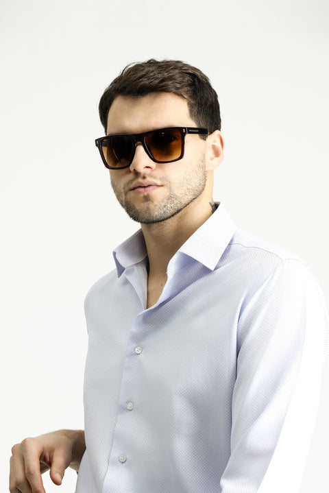 Uçuk Mavi Uzun Kol Klasik Desenli Pamuklu Gömlek