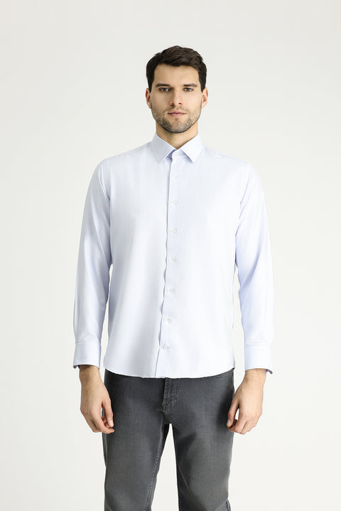 Uçuk Mavi Uzun Kol Klasik Desenli Pamuklu Gömlek