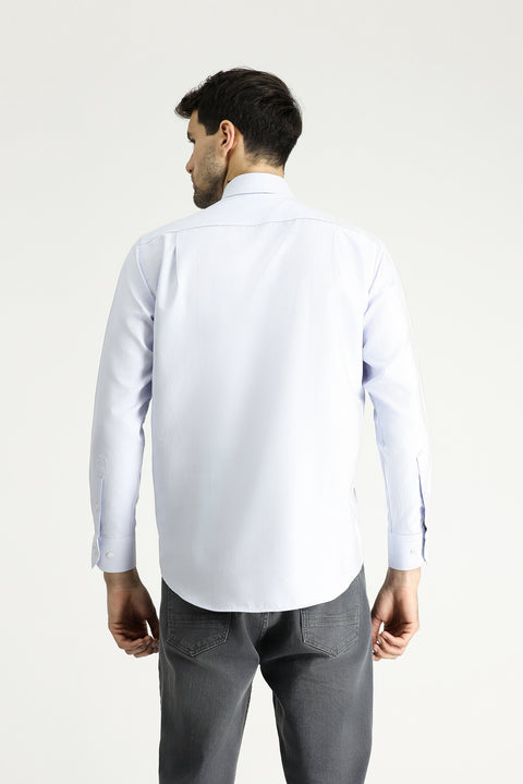 Uçuk Mavi Uzun Kol Klasik Desenli Pamuklu Gömlek