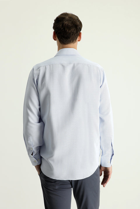 Uçuk Mavi Uzun Kol Klasik Desenli Pamuklu Kolay Ütülenebilir Gömlek