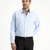 Açık Mavi Uzun Kol Klasik Desenli Pamuklu Kolay Ütülenebilir Gömlek