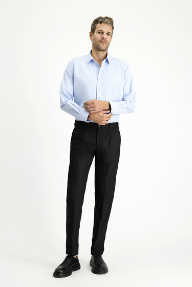 Açık Mavi Uzun Kol Klasik Desenli Pamuklu Kolay Ütülenebilir Gömlek