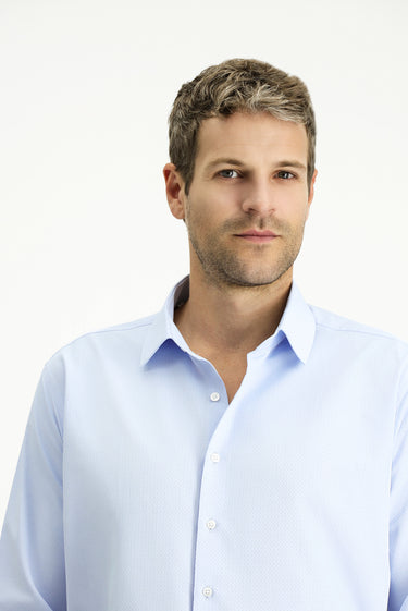 Açık Mavi Uzun Kol Klasik Desenli Pamuklu Kolay Ütülenebilir Gömlek