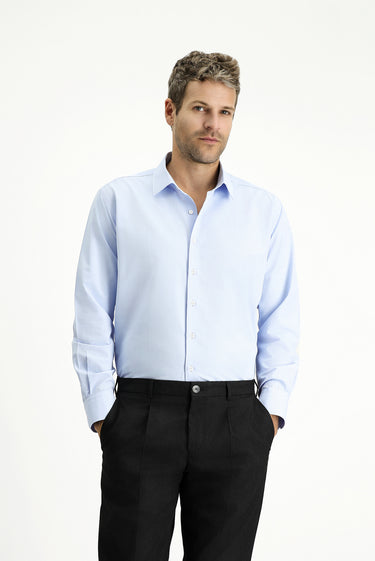 Açık Mavi Uzun Kol Klasik Desenli Pamuklu Kolay Ütülenebilir Gömlek