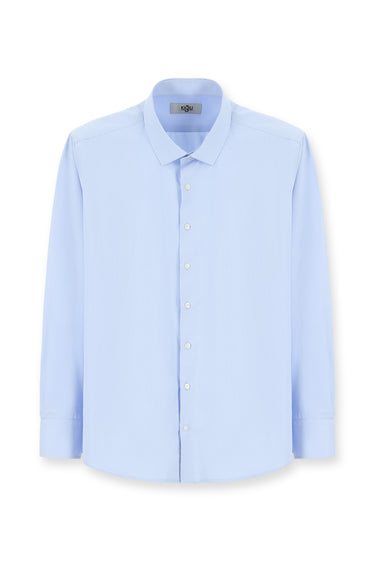 Açık Mavi Uzun Kol Klasik Desenli Pamuklu Kolay Ütülenebilir Gömlek