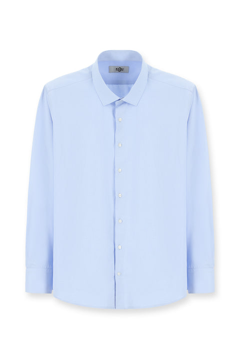 Açık Mavi Uzun Kol Klasik Desenli Pamuklu Kolay Ütülenebilir Gömlek