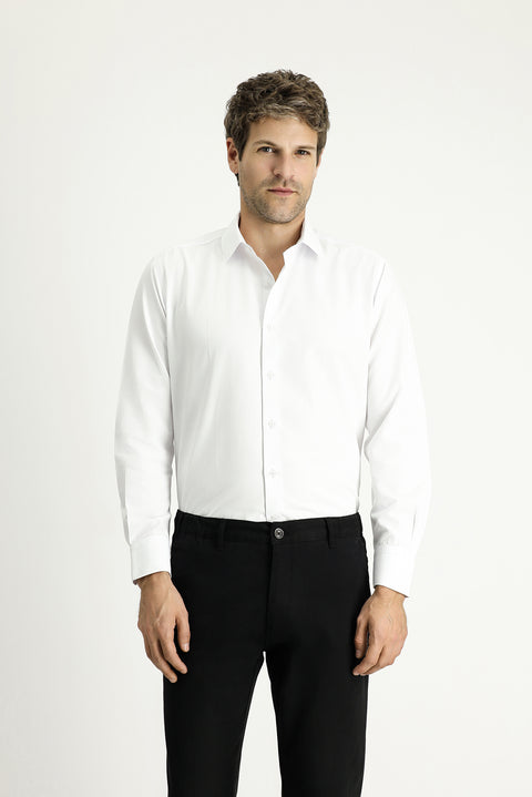 Beyaz Uzun Kol Klasik Desenli Pamuklu Kolay Ütülenebilir Gömlek