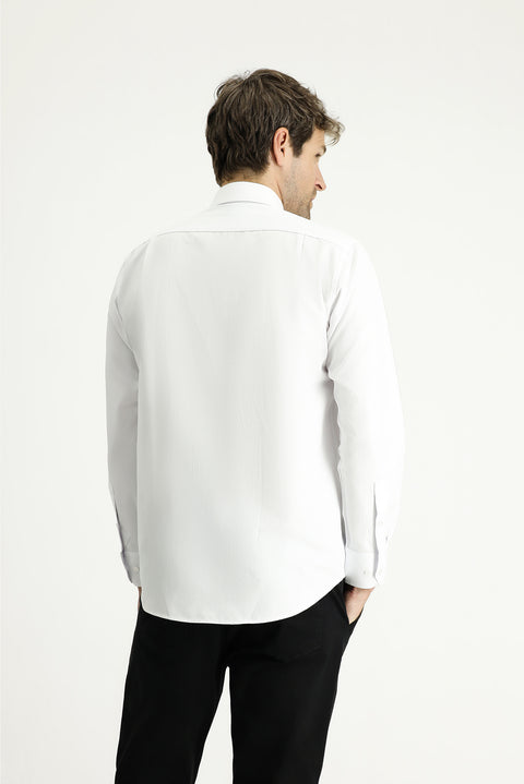 Beyaz Uzun Kol Klasik Desenli Pamuklu Kolay Ütülenebilir Gömlek