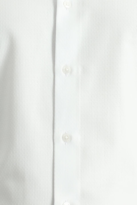 Beyaz Uzun Kol Klasik Desenli Pamuklu Kolay Ütülenebilir Gömlek