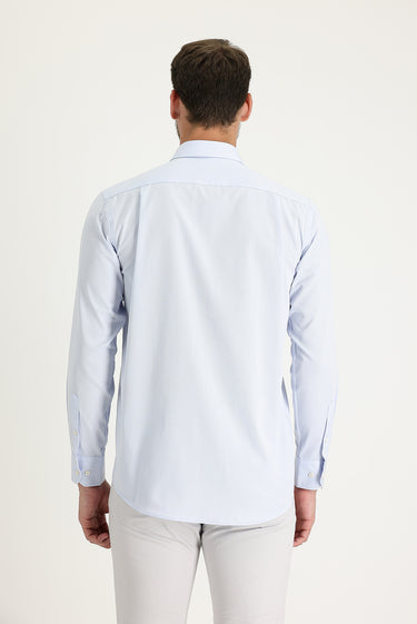 Açık Mavi Uzun Kol Regular Fit Desenli Pamuklu Kolay Ütülenebilir Düğmeli Yaka Gömlek