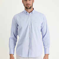 Koyu Mavi  Uzun Kol Regular Fit Desenli Pamuklu Kolay Ütülenebilir Düğmeli Yaka Gömlek