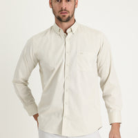 Açık Bej Uzun Kol Regular Fit Desenli Pamuklu Kolay Ütülenebilir Düğmeli Yaka Gömlek