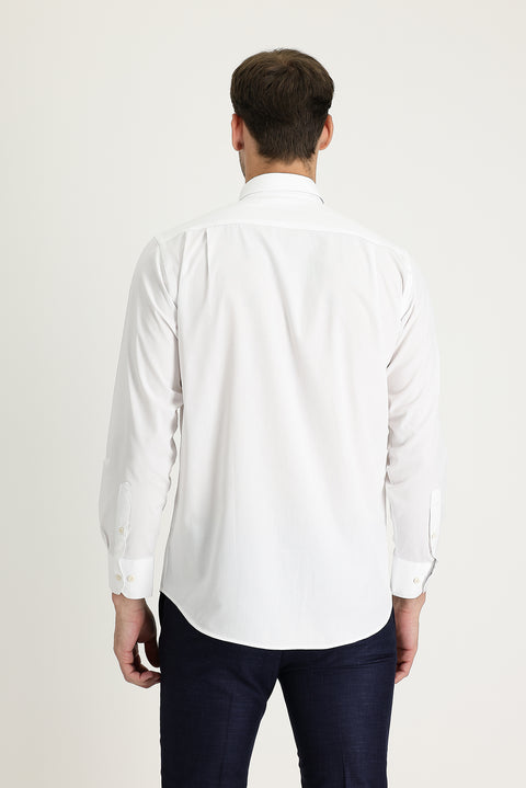 White Long Sleeve Regular Fit Patterned Cotton Easy-Iron Button-Down Collar Shirt
