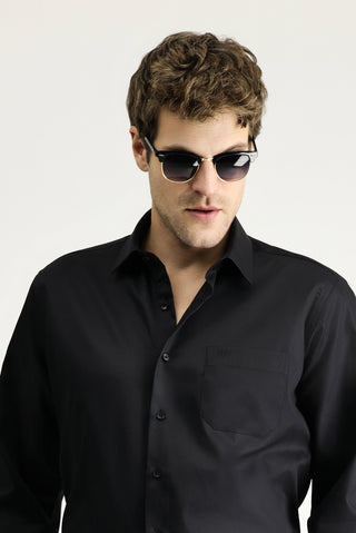  Siyah Uzun Kol Non Iron Saten Klasik Pamuklu Gömlek