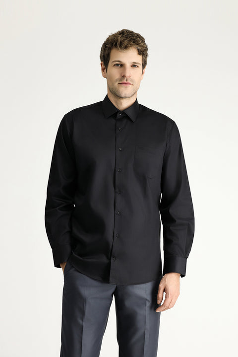 Siyah Uzun Kol Non Iron Klasik Pamuklu Gömlek