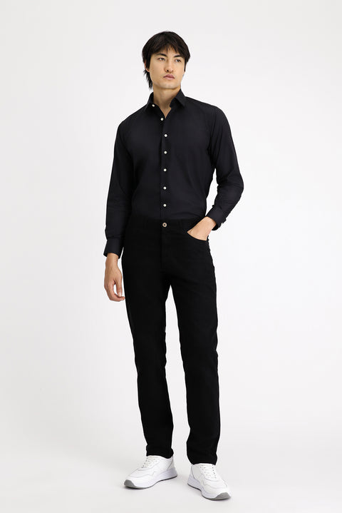 Siyah Uzun Kol Klasik Pamuklu Kolay Ütülenebilir Gömlek