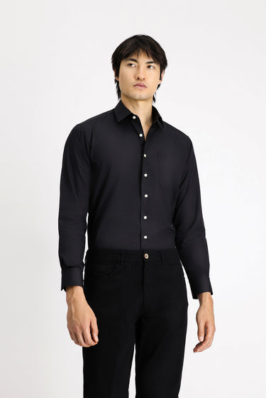 Siyah Uzun Kol Klasik Pamuklu Kolay Ütülenebilir Gömlek