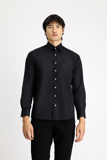 Siyah Uzun Kol Klasik Pamuklu Kolay Ütülenebilir Gömlek