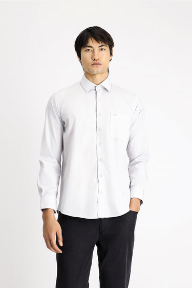 Açık Gri Uzun Kol Klasik Pamuklu Kolay Ütülenebilir Gömlek