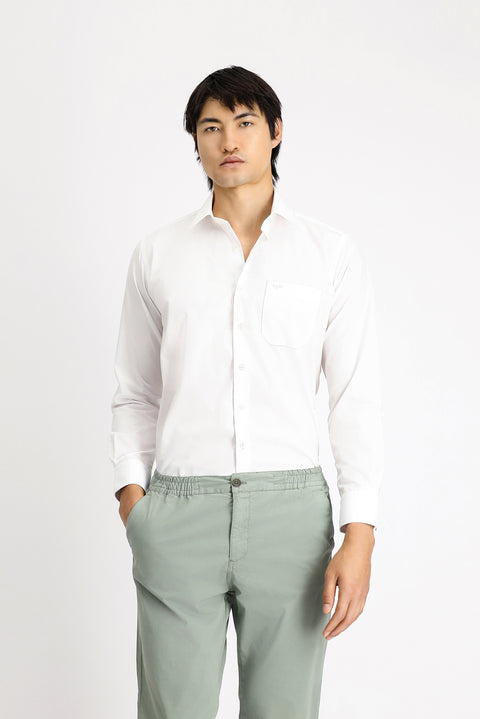 Beyaz Uzun Kol Klasik Pamuklu Kolay Ütülenebilir Gömlek