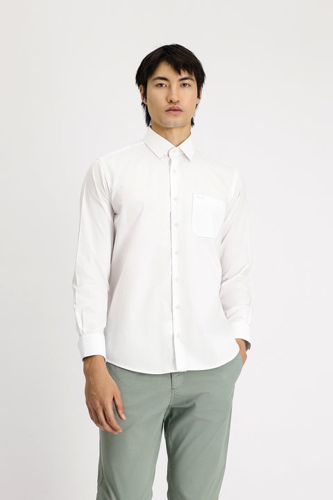 Beyaz Uzun Kol Klasik Pamuklu Kolay Ütülenebilir Gömlek