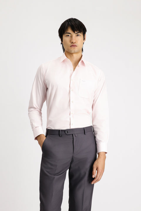 Pudra Pembe Uzun Kol Klasik Pamuklu Gömlek