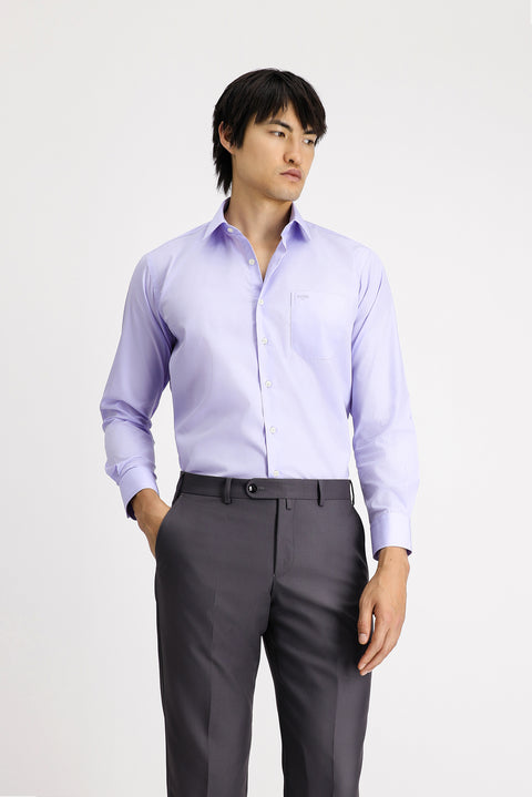 Lila Uzun Kol Klasik Pamuklu Kolay Ütülenebilir Gömlek