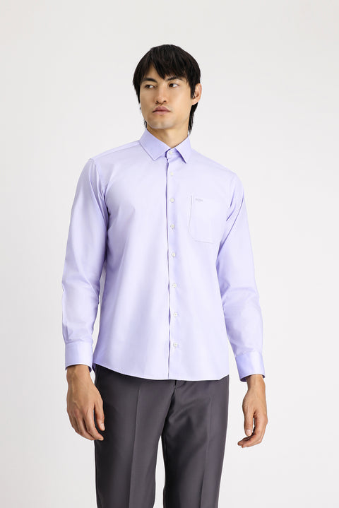 Lila Uzun Kol Klasik Pamuklu Kolay Ütülenebilir Gömlek