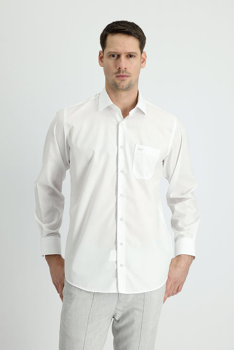 Beyaz Uzun Kol Non Iron Klasik Pamuklu Kolay Ütülenebilir Gömlek
