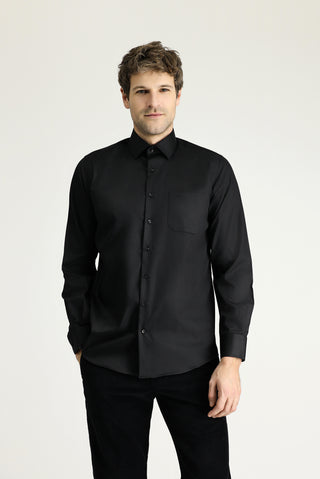  Siyah Uzun Kol Klasik Non Iron Pamuklu Gömlek-Ki??l?