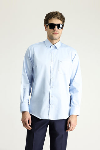  Uçuk Mavi Uzun Kol Klasik Non Iron Saten Pamuklu Gömlek