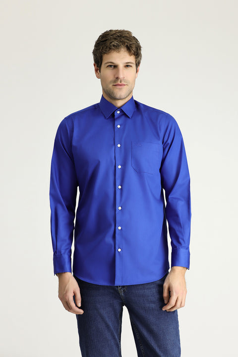Saks Mavi Uzun Kol Klasik Non Iron Pamuklu Gömlek