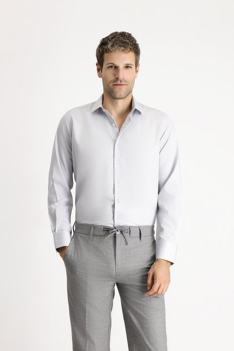 Orta Gri Uzun Kol Klasik Non Iron Pamuklu Gömlek