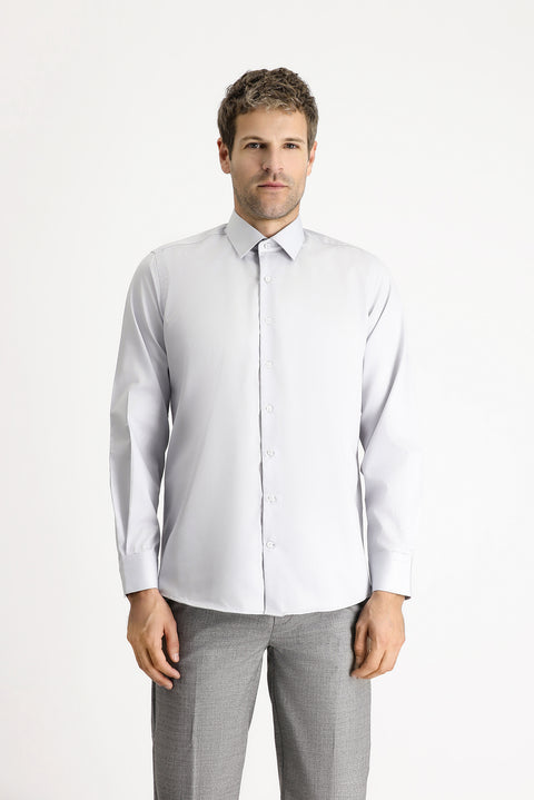 Orta Gri Uzun Kol Klasik Non Iron Pamuklu Gömlek